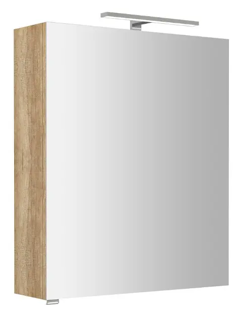 Sapho Riwa - Tükrös szekrény LED világítással 70x60x17 cm, 1 ajtó, jobb oldali zsanérokkal, Alabama tölgy RIW060-0022