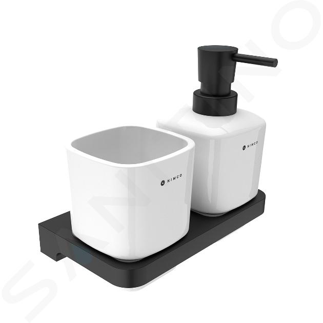 Nimco Maya - Zeepdispenser en beker met houder, wit/zwart MAC 2905831K-T-90