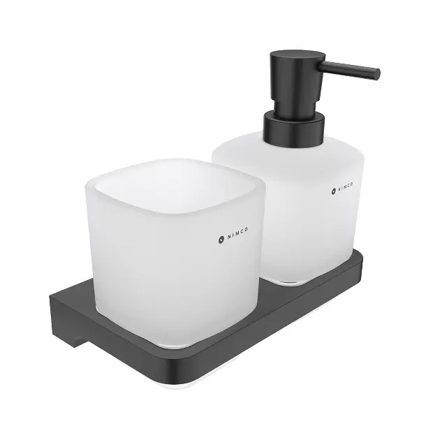Nimco Maya - Szappanadagoló és pohár tartóval, matt üveg/fekete MAC 2905831C-T-90