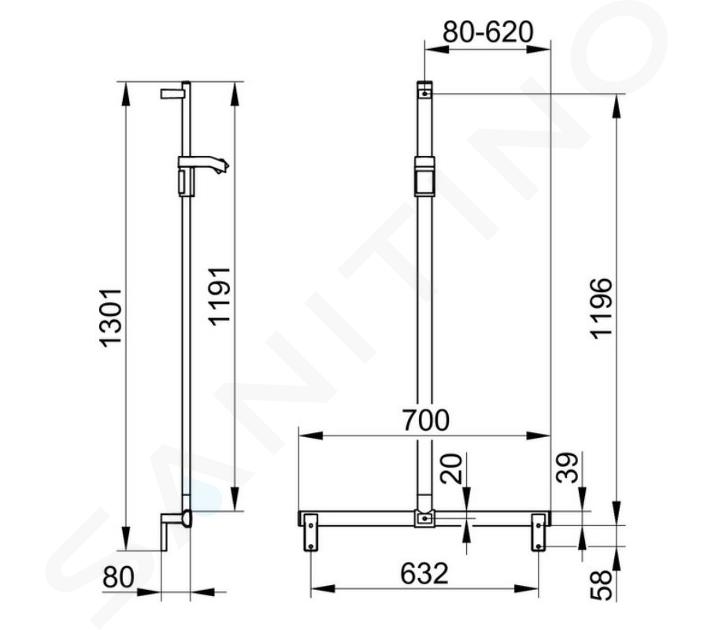 Keuco Axess - Maniglione con asta doccia 70x130 cm, con supporto doccia,  nero opaco 35014377013