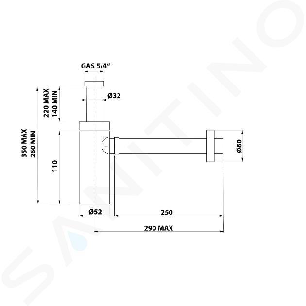 Sapho Bonomini King - Siphon für Waschtisch 11/4, Abfluss 32 mm