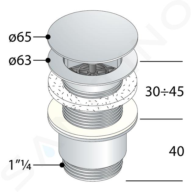 Sapho Accessoire Omp Tea - Bonde non refermable 1 1/4 , rond