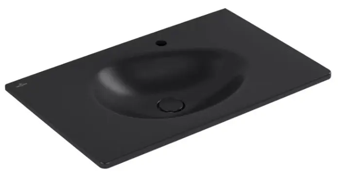 Villeroy & Boch Antao - Möbelwaschtisch 80x50 cm, ohne Überlauf, mit Hahnloch, CeramicPlus, Pure Black 4A7581R7