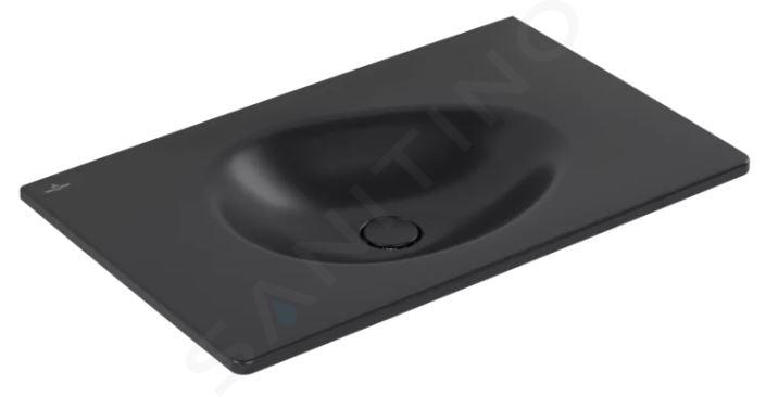 Villeroy & Boch Antao - Lavabo da mobile 80x50 cm, senza troppopieno, senza foro per miscelatore, CeramicPlus, Pure Black 4A7583R7