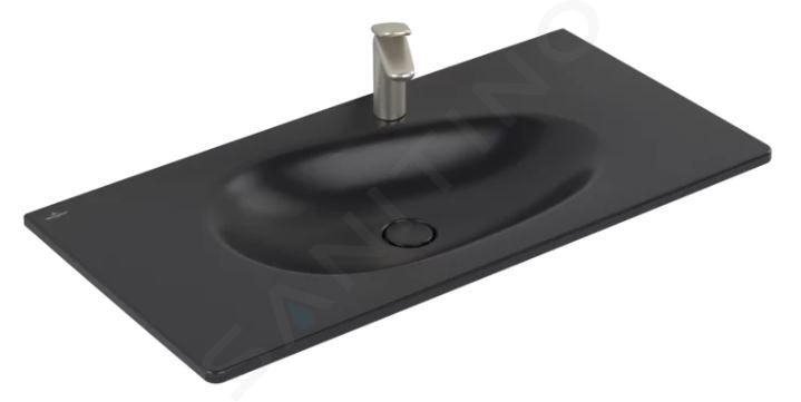 Villeroy & Boch Antao - Meuble lavabo 100x50 cm, avec trop-plein, trou de robinetterie, CeramicPlus, Pure Black 4A76ABR7