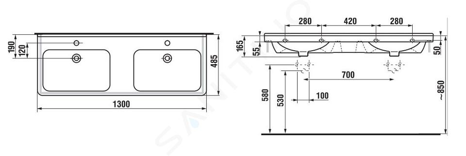 Jika Cubito - Armario bajo lavabo doble, 1280x480 mm, blanco