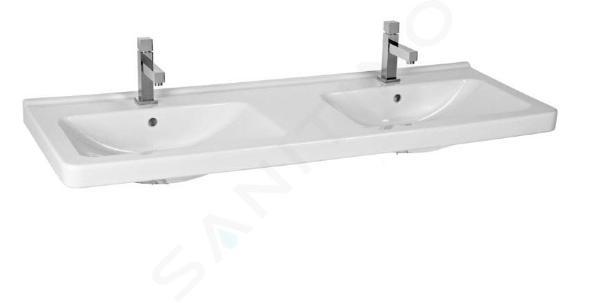 Jika Cubito - Double-lavabo 1300x485 mm, 2 trous pour robinet, Jika Perle, blanc H8144201001041