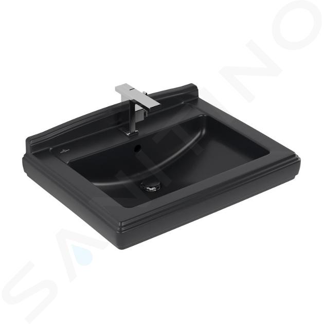 Villeroy & Boch Hommage - Umývadlo 750x580 mm ,s prepadom, otvor na batériu, CeramicPlus, Pure Black 710175R7