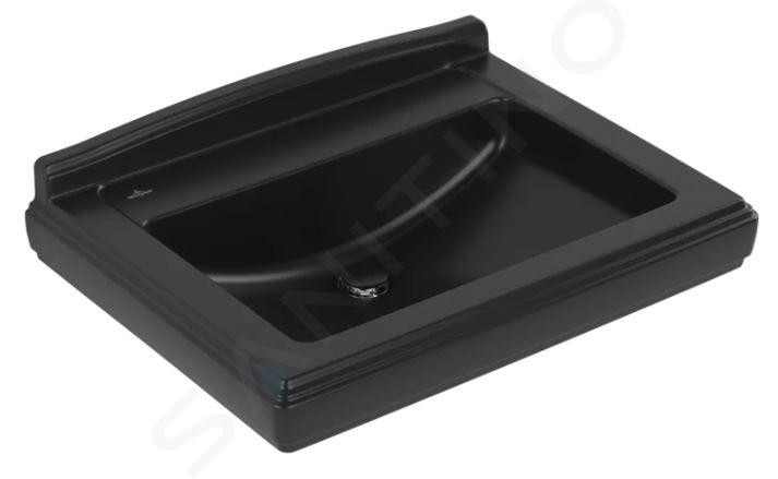 Villeroy & Boch Hommage - Wastafel 75x58 mm, met overloop, met 3 kraangaten, Ceramicplus, Pure Black 7101A1R7