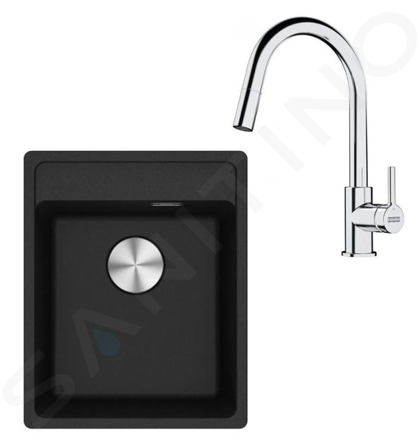 Franke Colonnes - Set de cuisine G252O, évier en fragranit MRG 610-37 RTL + robinet Samoa, onyx/chrome 114.0700.693