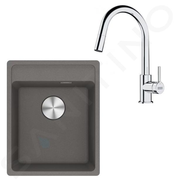 Franke Colonnes - Set de cuisine G252ŠK, évier en fragranit MRG 610-37 RTL, pierre grise + robinet FS 3229.031, gris pierre / chrome 114.0700.695