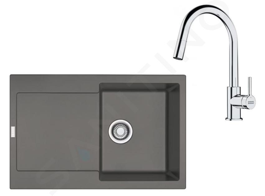 Franke Colonnes - Set de cuisine G258ŠK, évier en fragranit MRG 611+ robinet  FS 3229.031, gris pierre / chrome 114.0700.719