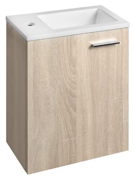 Aqualine Zoja - Kast met wastafel, 40x50x22 cm, 1 deur, scharnieren L/R, platina eiken 51049DP-01