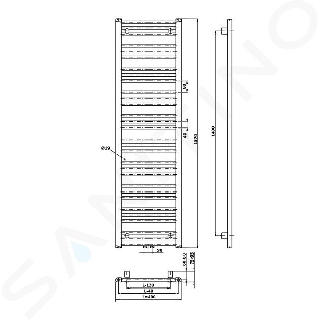 Bruckner Albrecht - Toallero eléctrico 500x1250 mm, 525 W, negro 600.114.6