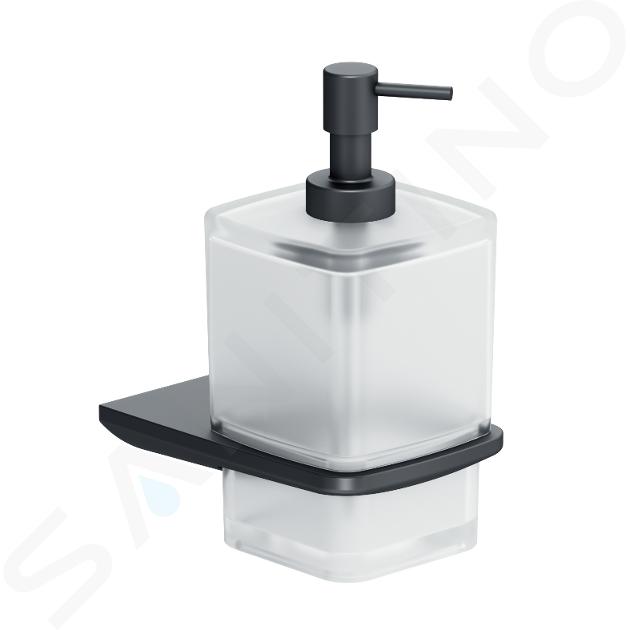 kielle Vega - Dispenser di sapone liquido con supporto, vetro opaco/nero opaco 40118004