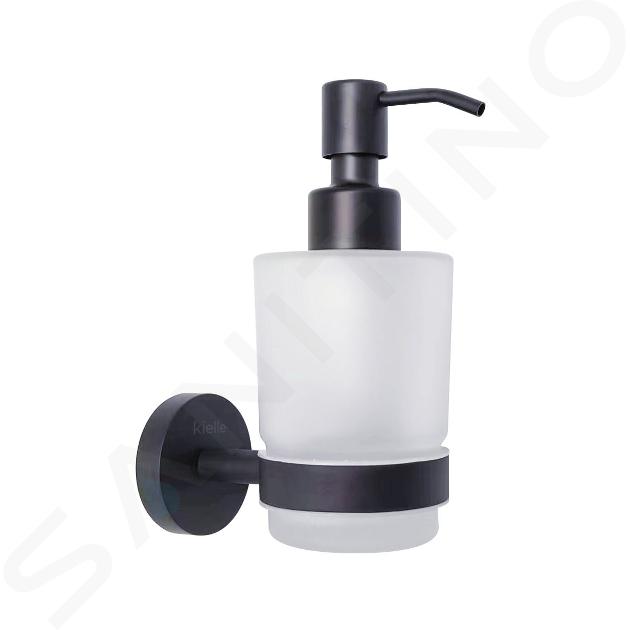 kielle Oudee - Dispenser di sapone liquido con supporto, vetro opaco/nero opaco 40102004