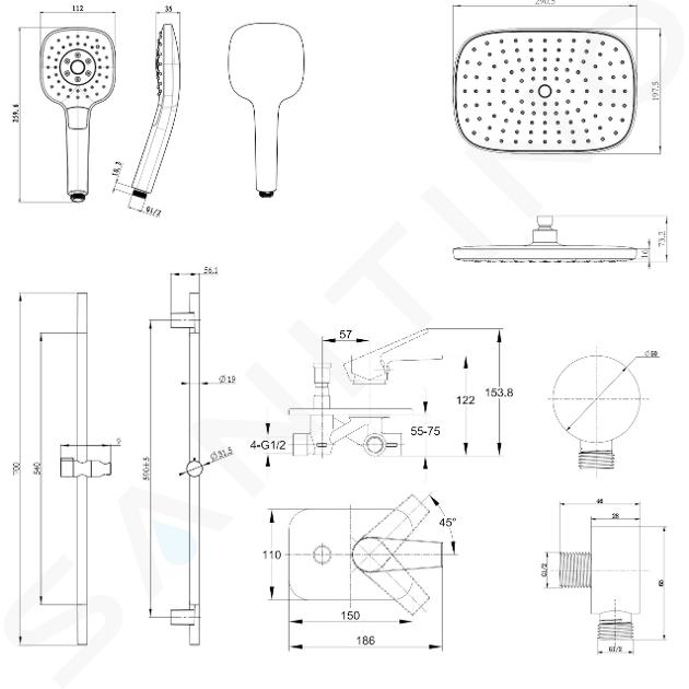 kielle Harmonia - Set doccia con miscelatore ad incasso a 2 utenze, con  accessori e corpo incasso, cromo 20623SP10