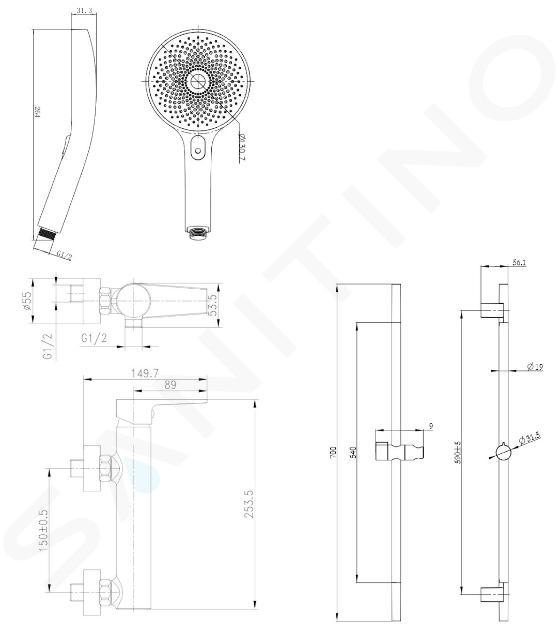 kielle Harmonia - Set doccia con miscelatore, asta saliscendi, flessibile e  doccetta, cromo 20623SN10