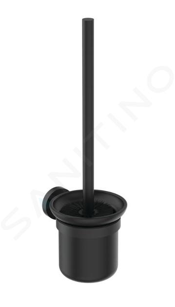 Ideal Standard IOM - Escobilla de WC de pared, con soporte, cristal negro satinado/negro seda A7927XG