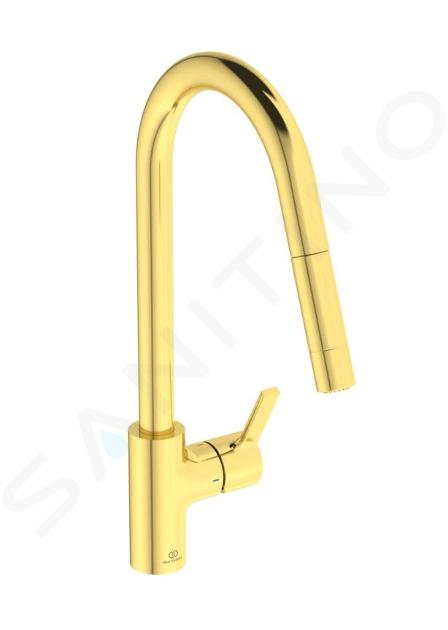 Ideal Standard Gusto - Grifo de fregadero con ducha extraíble, oro cepillado BD416A2