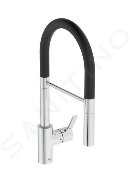 Ideal Standard Gusto - Mitigeur d'évier avec bras flexible et douchette extractible, chrome / noir BD417AA