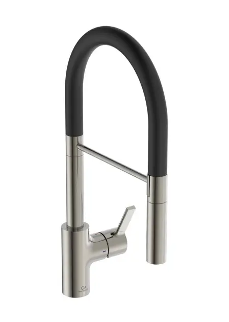 Ideal Standard Gusto - Dřezová baterie s flexibilním ramenem a sprškou, ocel/černá BD417GN