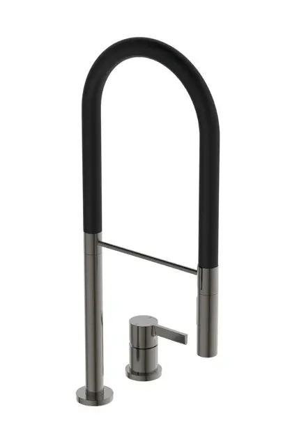 Ideal Standard Gusto - Dřezová baterie s flexibilním ramenem a sprškou, 2-otvorová instalace, Magnetic Grey/černá BD425A5