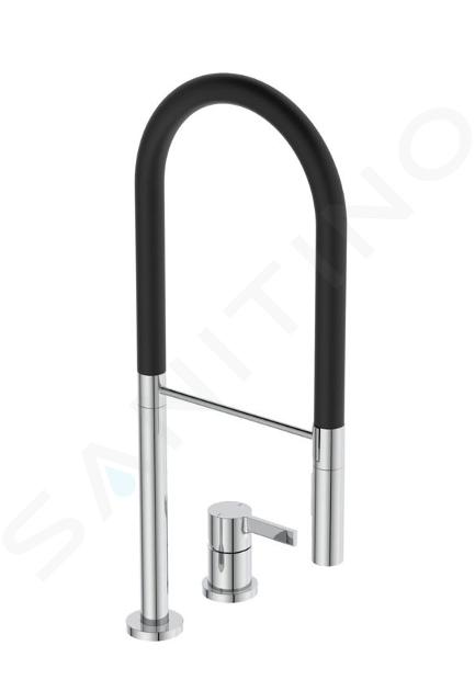 Ideal Standard Gusto - Grifo de fregadero con brazo flexible y ducha, instalación de 2 orificios, cromo/negro BD425AA