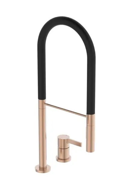 Ideal Standard Gusto - Dřezová baterie s flexibilním ramenem a sprškou, 2-otvorová instalace, Sunset Rose/černá BD425J4