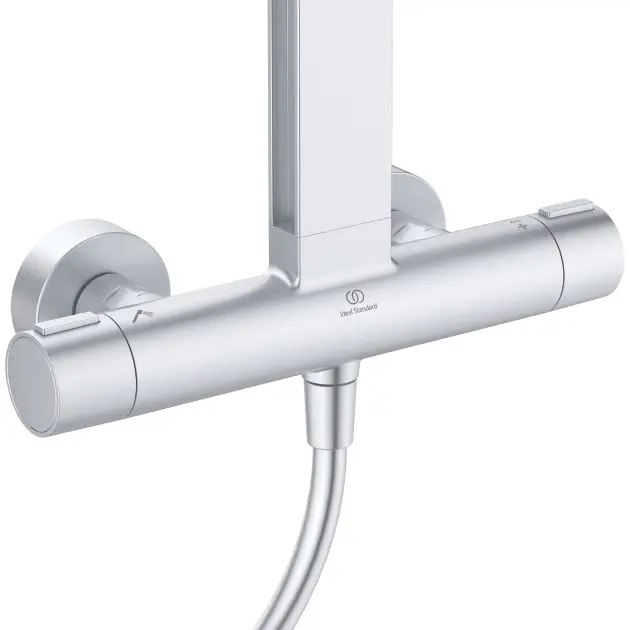 Ideal Standard BD585SI ALU+ colonna doccia con deviatore, 2 mensole,  doccetta a mano a 2 funzioni e soffione rotondo Ø 26 cm, da abbinare a  miscelatore a 1 via a incasso o