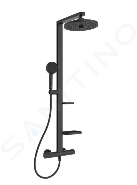 Ideal Standard ALU+ - Sprchový set s termostatom, priemer 26 cm, 2 prúdy, hodvábna čierna BD583XG