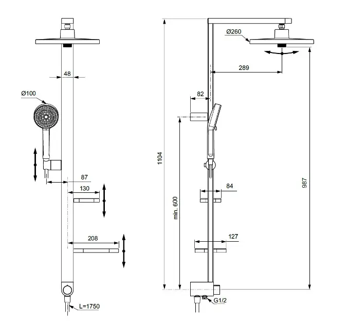 Ideal Standard ALU+ Doucheset zonder kraan, diameter 26 cm, 2 jets