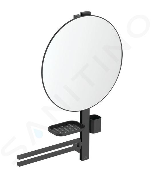 Ideal Standard ALU+ - Miroir avec porte-serviettes, tablette et gobelet pour brosses à dents et dentifrice, soie noire BD587XG