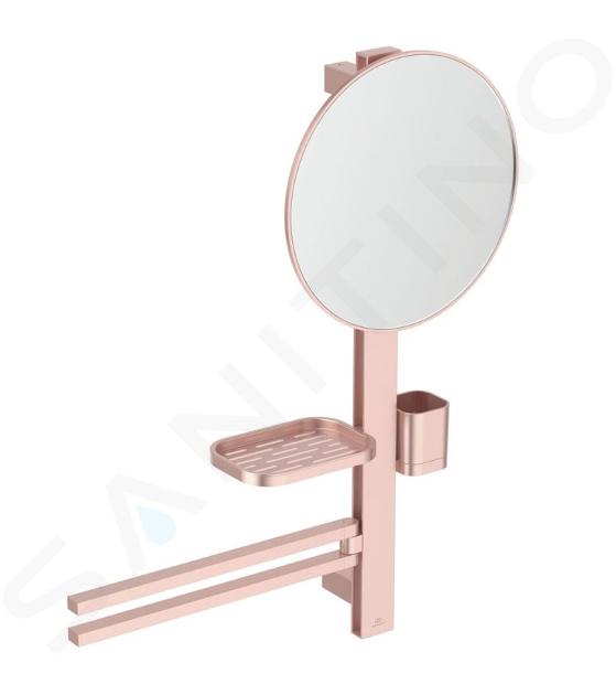 Ideal Standard ALU+ - Specchio cosmetico con portasciugamani, mensola e bicchiere per spazzolini e dentifricio, rosé BD588RO