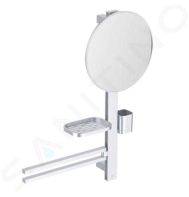 Ideal Standard ALU+ - Miroir avec porte-serviettes, tablette et gobelet pour brosses à dents et dentifrice, argenté BD588SI