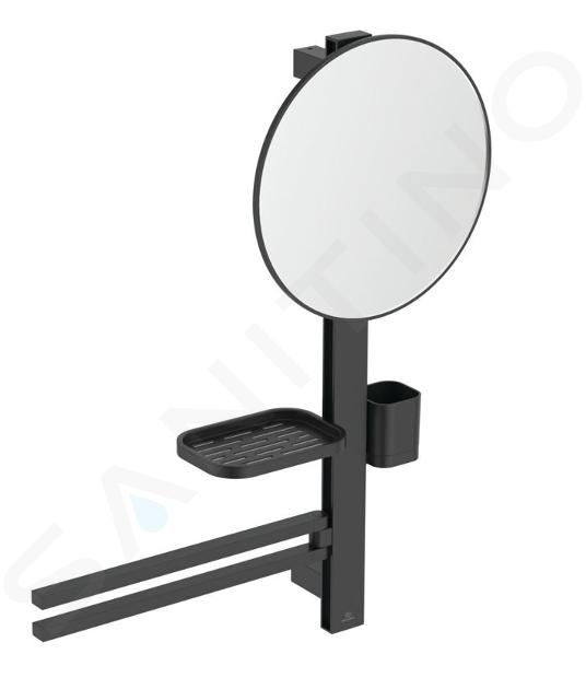 Ideal Standard ALU+ - Miroir avec porte-serviettes, tablette et gobelet pour brosses à dents et dentifrice, soie noire BD588XG