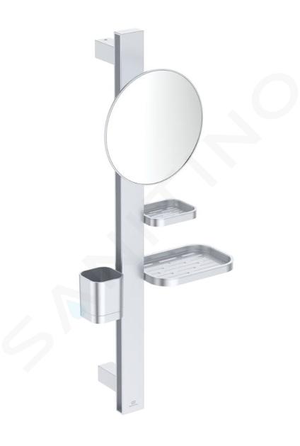 Ideal Standard ALU+ - Miroir cosmétique avec étagère et gobelet pour brosses à dents et dentifrice, argenté BD589SI