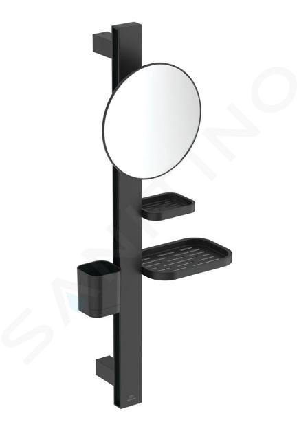 Ideal Standard ALU+ - Espejo cosmético con estante y vaso para cepillos y pasta de dientes, negro seda BD589XG