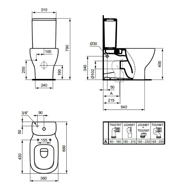 Toilettes Carina Sur Pied Avec Réservoir Et Abattant SoftClose - Céramique, Sortie Horizontale, Système De Chasse économique - 4