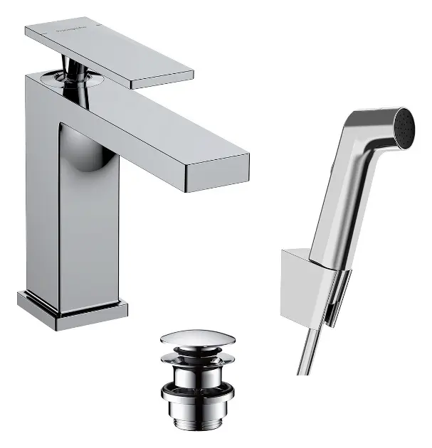 Hansgrohe Tecturis E - Bateria umywalkowa z kompletem odpływowym Push-Open i wyciąganym prysznicem, EcoSmart, chrom 73210000