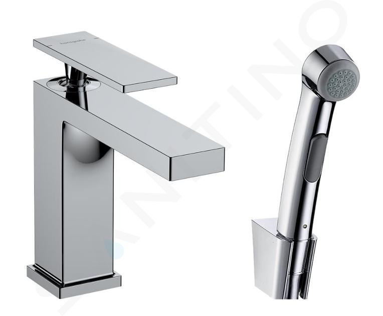 Hansgrohe Tecturis E - Grifo de lavabo con ducha de bidé, con desagüe Push-Open, EcoSmart, cromo 73210000