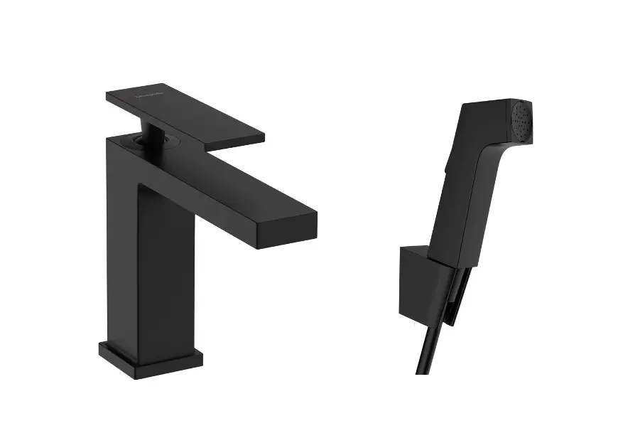 Hansgrohe Tecturis E - Mitigeur de lavabo avec vidage Push-Open et douchette de bidet, EcoSmart, noir mat 73210670