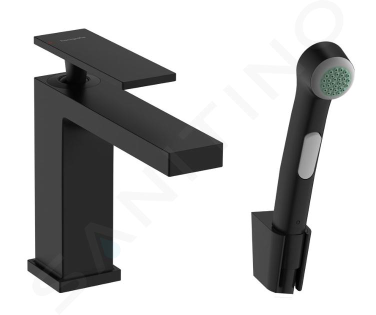 Hansgrohe Tecturis E - Waschtischarmatur mit Push-Open-Ablaufgarnitur und Bidetbrause, EcoSmart, schwarz matt 73210670