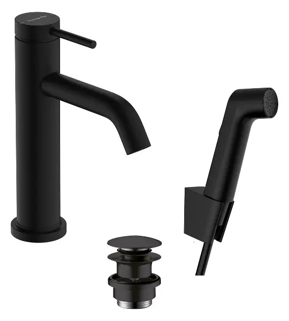 Hansgrohe Tecturis S - Umývadlová batéria s výpusťou Push-Open a bidetovou spŕškou, EcoSmart, matná čierna 73211670