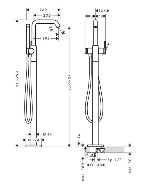 Hansgrohe Tecturis S - Vaňová batéria do podlahy, matná biela 73440700 ...