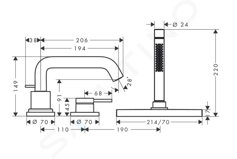 Hansgrohe Tecturis S - Badewannenarmatur für Wannenrand, 3-Loch 