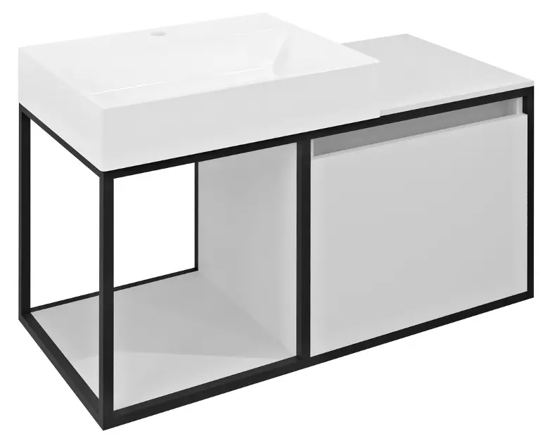 Sapho Skara - Mobiletto per lavabo 100x50x47 cm, 1 cassetto, nero opaco/bianco opaco CG004-3131