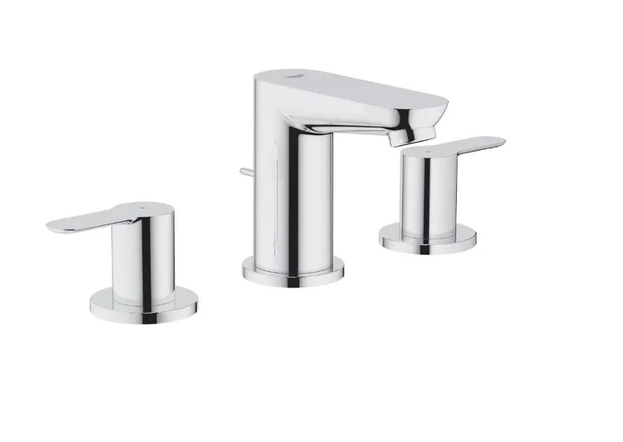 Grohe BauEdge - Håndvaskarmatur med afløb, 3-huls installation, chrome 20197000