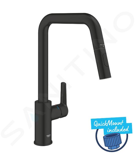 Grohe QuickFix Start - Bateria zlewozmywakowa z wyciąganą wylewką, Matte Black 306312430