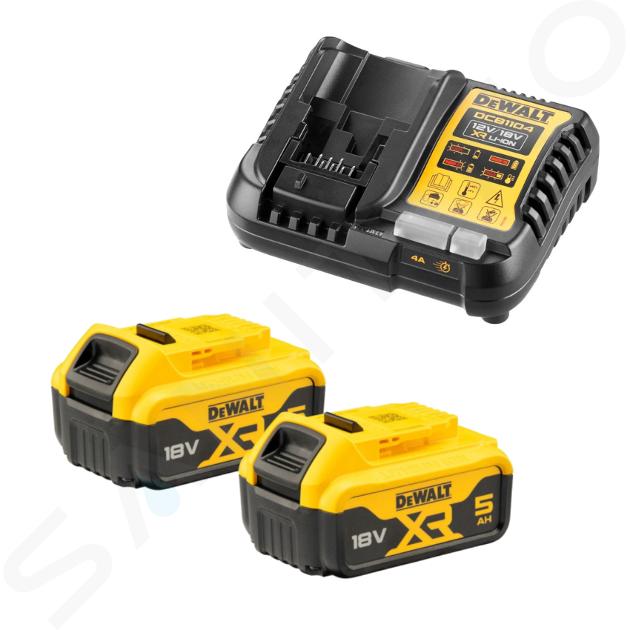 DeWALT Akcesoria - Zestaw ładowarki 4A i 2 akumulatorów XR 18 V Li-Ion 5,0 Ah DCB1104P2